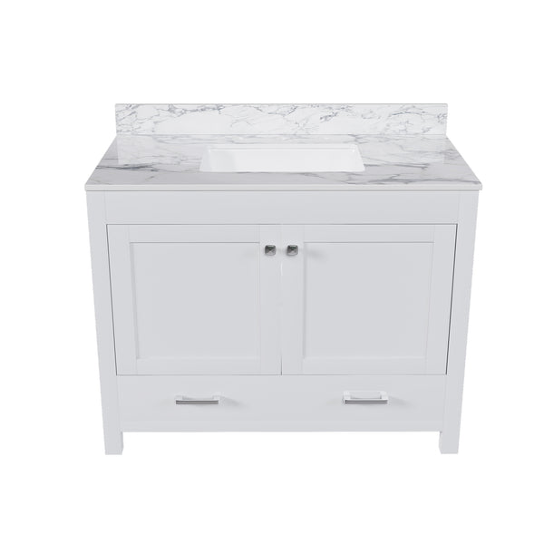 English Elm Modern 43" Bathroom Vanity With Luxurious Carrara White Top, Soft-Close Drawers & Sturdy Storage Solutions W509S00143