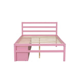 English Elm Full Size Wood Platform Bed With Removable Storage Shelves, Built-In Two Storage Drawers For Added Convenience, Pink