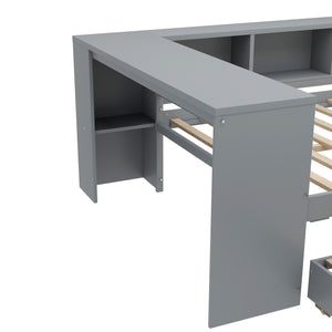 English Elm Full Size Daybed With Trundle, Stylish Gray Frame, Storage Drawers, Desk & Ultimate Space Saver W1580S00206