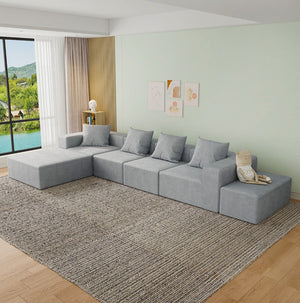 English Elm Modular Cloud Sectional Sofa with Corduroy Upholstery and Two Ottomans for Living Room W3341S00002