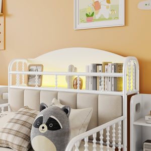 English Elm Twin Solid Wood Platform Bed with Guardrail for Kids, Low-Profile Sturdy Pine Frame, Safe Sleep Solution White 45.87 L x 17.72 W x 11.22 H W2593P337454