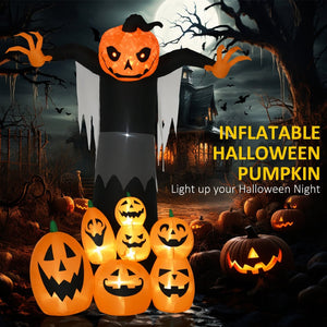 English Elm Halloween Giant Pumpkin Ghost Inflatable Yard Decor with Led Flame Glow Eight Feet Tall T3971P382648