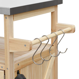English Elm K&K Outdoor Kitchen Island Rolling Bar Cart with 1.2" Stainless Steel Top, Ample Storage, Wheels and Spice Rack Natural WF532198AAY