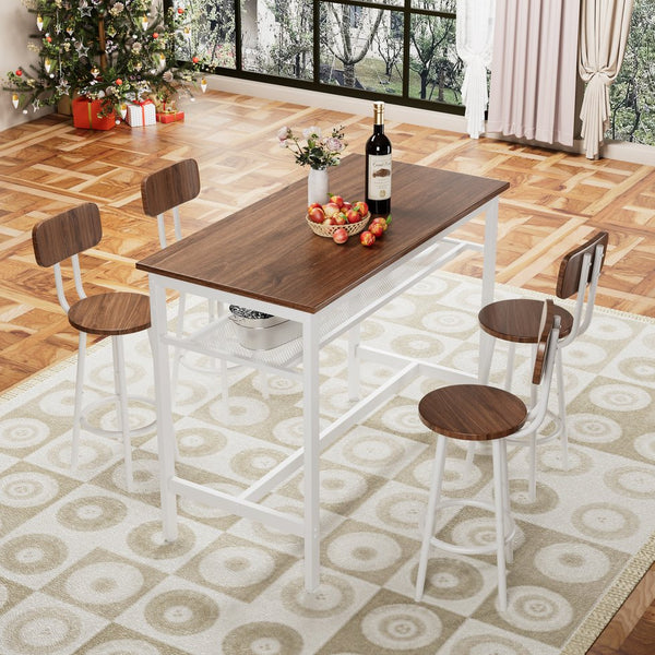 English Elm 5 Piece Bar Table Set Modern Counter Height Dining Set for 4 with Metal Frame, MDF Top, Space-Saving Design W578P303840