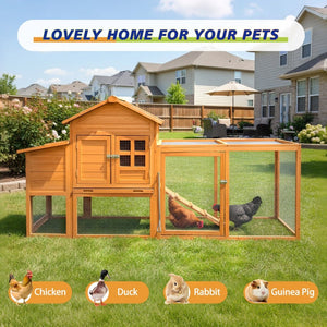English Elm 80" Fir Wood Chicken Coop Raised Nesting Box Weatherproof Run for Backyard Flocks W3166P430610