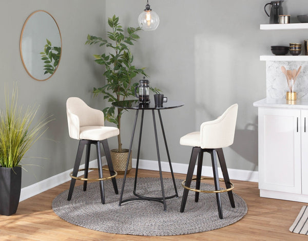 English Elm Fixed-height Swivel Counter Stools with Faux Leather Seats and Chrome Footrest Set of 2 Cream B202S02147