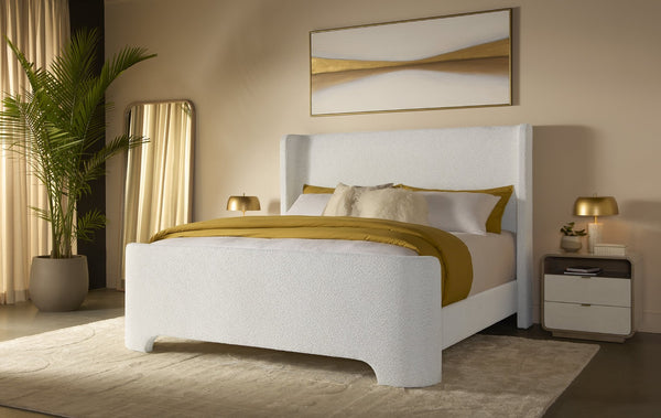 Sunpan IVES Bed - King - Luxe Boucle Upholstered in Copenhagen White for Modern Comfort & Style 112524
