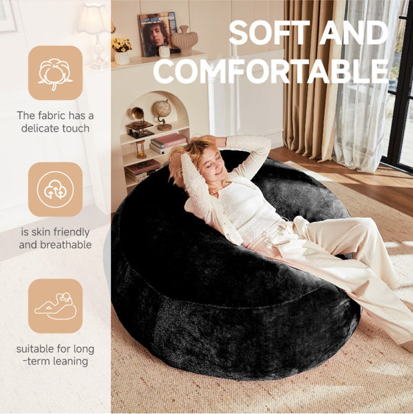 English Elm 5ft Round Memory Foam Bean Bag Soft Flannel Lounge Chair for Bedroom or Dorm W3737P478639