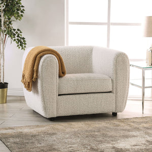 English Elm Box Tuxedo Bouclé Chair with Tall Arms Low Back High-Density Foam Wooden Legs Elegant Off-White B2741P378515