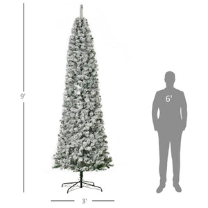 English Elm Homcom 9Ft Snow-Flocked Slim Douglas Fir Tree With 550 Led Lights - Realistic, Low-Maintenance Decor W2225P229809