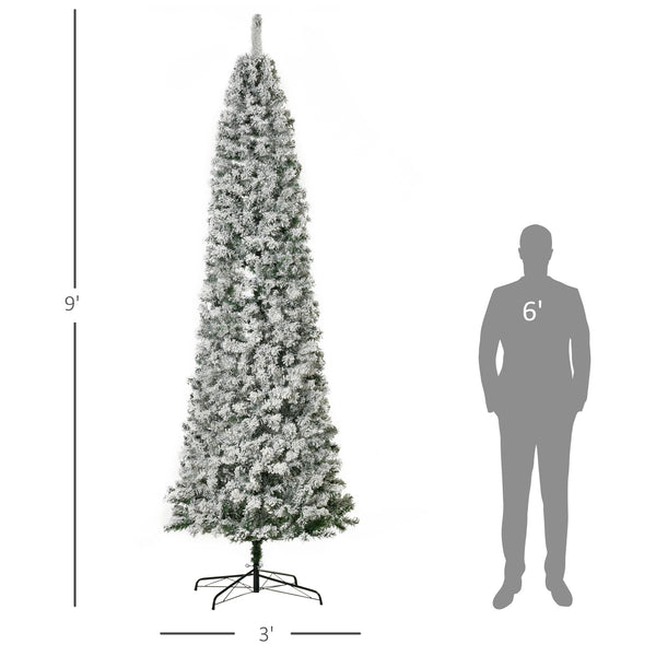 English Elm Homcom 9Ft Snow-Flocked Slim Douglas Fir Tree With 550 Led Lights - Realistic, Low-Maintenance Decor W2225P229809