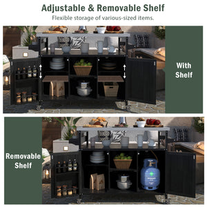 English Elm K&K Outdoor Kitchen Island Rolling Bar Cart with 1.2" 201 Stainless Top, Lockable Wheels, Spice Rack N707P235043B