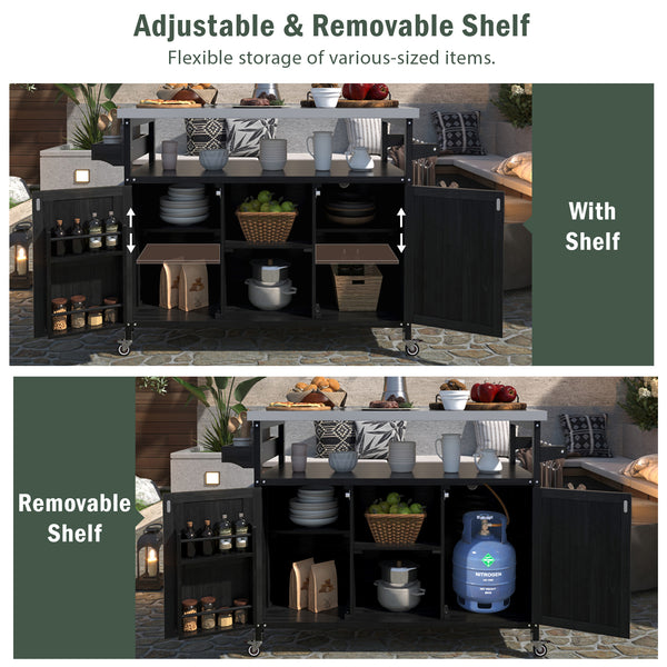 English Elm K&K Outdoor Kitchen Island Rolling Bar Cart with 1.2" 201 Stainless Top, Lockable Wheels, Spice Rack N707P235043B