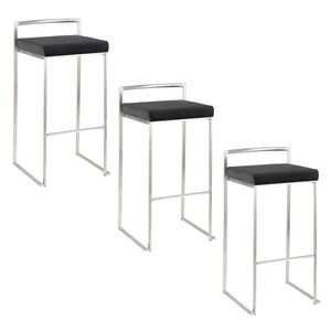 English Elm Fuji 30" Stackable Barstool Set Of 3 - Modern Black Faux Leather & Slim Metal Frame For Comfort B202P222218
