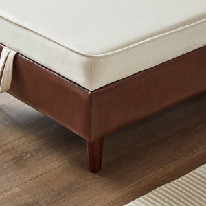 English Elm 65" Velvet Storage Chaise Lounge with Pu Leather Panels Eucalyptus Frame Accent Seat Brown+Beige W1097P434115
