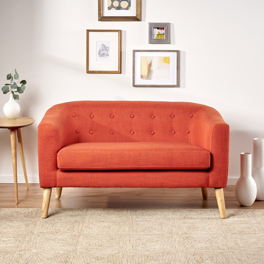 English Elm Mid-century Modern Loveseat Button-tufted Linen Fabric Sofa for Compact Living Spaces N771P407433C