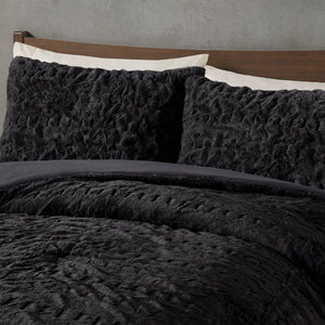 Madison Park Blair Glam/Luxury Ruched Fur Down Alternative Comforter Set MP10-8214 Black