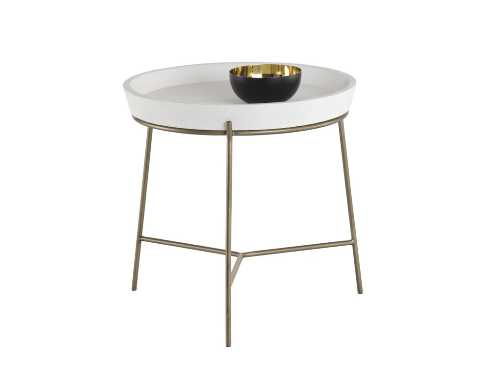 Sunpan REMY End Table - Antique Brass Frame with White Concrete Top for Modern and Transitional Spaces 103332