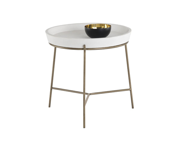 Sunpan REMY End Table - Antique Brass Frame with White Concrete Top for Modern and Transitional Spaces 103332