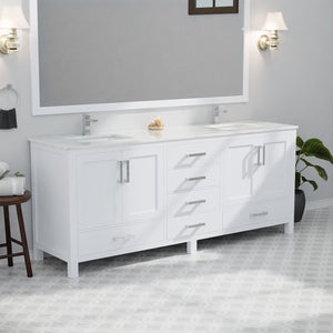 English Elm White Double Bath Vanity 80" W x 22" D with Carrara Marble Top, Chrome Faucet, 30" Mirrors, Durable Finish B2731S01054