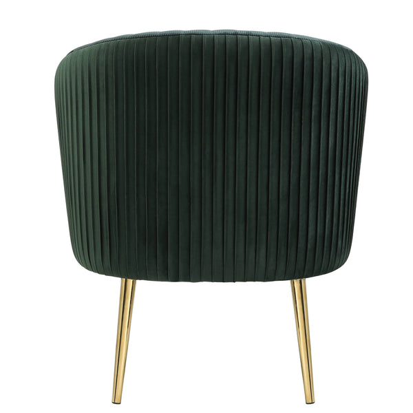 English Elm Green Velvet Tufted Back Barrel Chair with Gold Metal Base, Plush Vertical Channel Upholstery, Luxe Comfort B062P186526