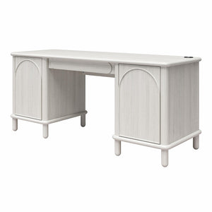 English Elm Selena Whitewashed Wood Veneer Executive Desk with Wireless Charging and Pedestal Storage B2733S00021