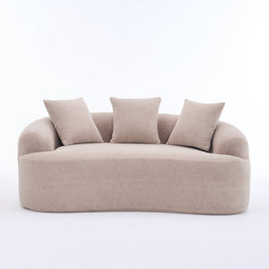 English Elm LY-025S Curved Loveseat Sofa Compact 65" chenille upholstery, 30D foam with spring core, 300lb capacity, 3 pillows, apartment-friendly Apricot Cream W2231P292607