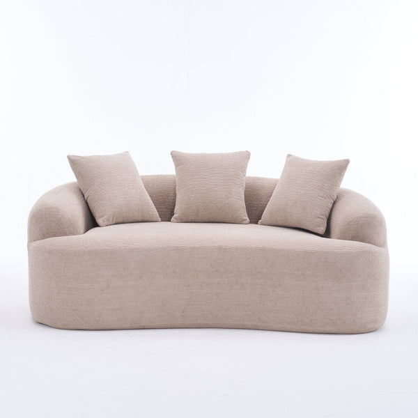 English Elm LY-025S Curved Loveseat Sofa Compact 65" chenille upholstery, 30D foam with spring core, 300lb capacity, 3 pillows, apartment-friendly Apricot Cream W2231P292607