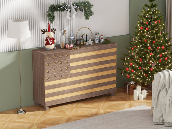 English Elm 55"Buffet Hand-Carved Sideboard Cabinet with 2 Drawers 3 Doors Adjustable Shelves Coffee Bar Console W2977P294070