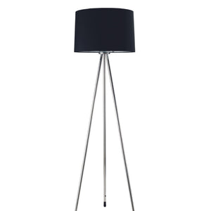 English Elm 59" Tall Metal Floor Lamp with Sleek Fabric Shade, Tripod Chrome Legs, Modern Ambient Lighting Design Black B072116087