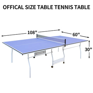 English Elm 9ft Regulation Foldable Ping Pong Table Steel Frame with Net Paddles and Balls Included W1408P164346
