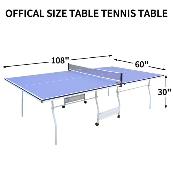 English Elm 9ft Regulation Foldable Ping Pong Table Steel Frame with Net Paddles and Balls Included W1408P164346