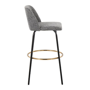 English Elm 30" Swivel Barstools Set of 2 Grey Fabric Gold Footrest Black Metal Kitchen Counter B202S00653
