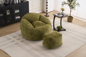 English Elm Foam Memory Foam Bean Bag Chair with Plush Chenille Cover, Large 42" Round Comfortable Lounger Olive Green W2915P283419