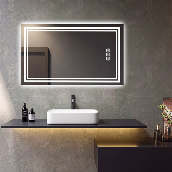 English Elm Bathroom Mirror 40" X 24" With Dual Led Lighting, Quick Defog, Cri90+ & Memory Function For Glam Appeal T3177P296176