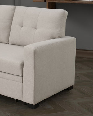 English Elm Convertible Upholstered Sectional Sofa with Pull-out Chaise Sleeper and Storage Beige B2730S00005