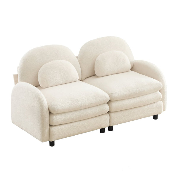 English Elm Teddy Fleece Curved Loveseat Modular Two Seater Sofa with Cloud Soft Double Layer Cushions Beige White W5656S00073