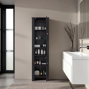 English Elm Bathroom Cabinet Tall 63.3" H Black Wengue, 2 Doors 6 Shelves, Eco-Friendly Engineered Wood Storage Elegance B097P395907