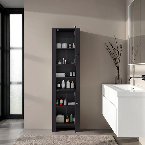 English Elm Bathroom Cabinet Tall 63.3" H Black Wengue, 2 Doors 6 Shelves, Eco-Friendly Engineered Wood Storage Elegance B097P395907