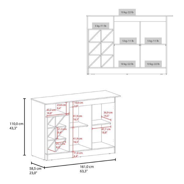 English Elm Kronos Two-tone Oak Kitchen Island with Bottle Rack Open Shelving and Cabinet Storage B062S01874