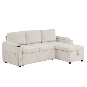 English Elm 83.5" Convertible Sectional Sleeper Sofa with Storage Chaise and Usb Ports N719P237944A