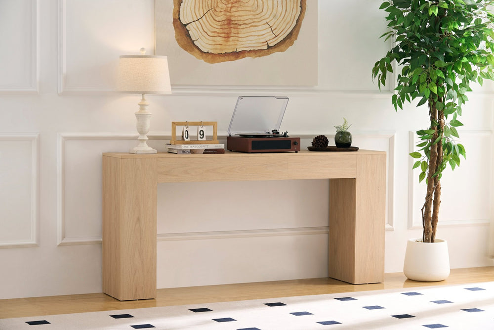 English Elm Rectangular Farmhouse Console Table Slim 63 Inch Mdf Wood Grain Entryway Sofa W2393P301823