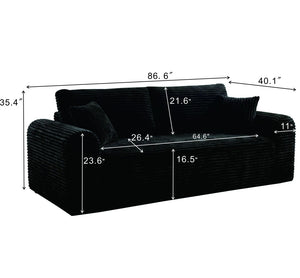 English Elm 3 Seater Corduroy Cloud Sofa Frameless Deep Cushion Lounger for Living Room Loft Black W5515P437310