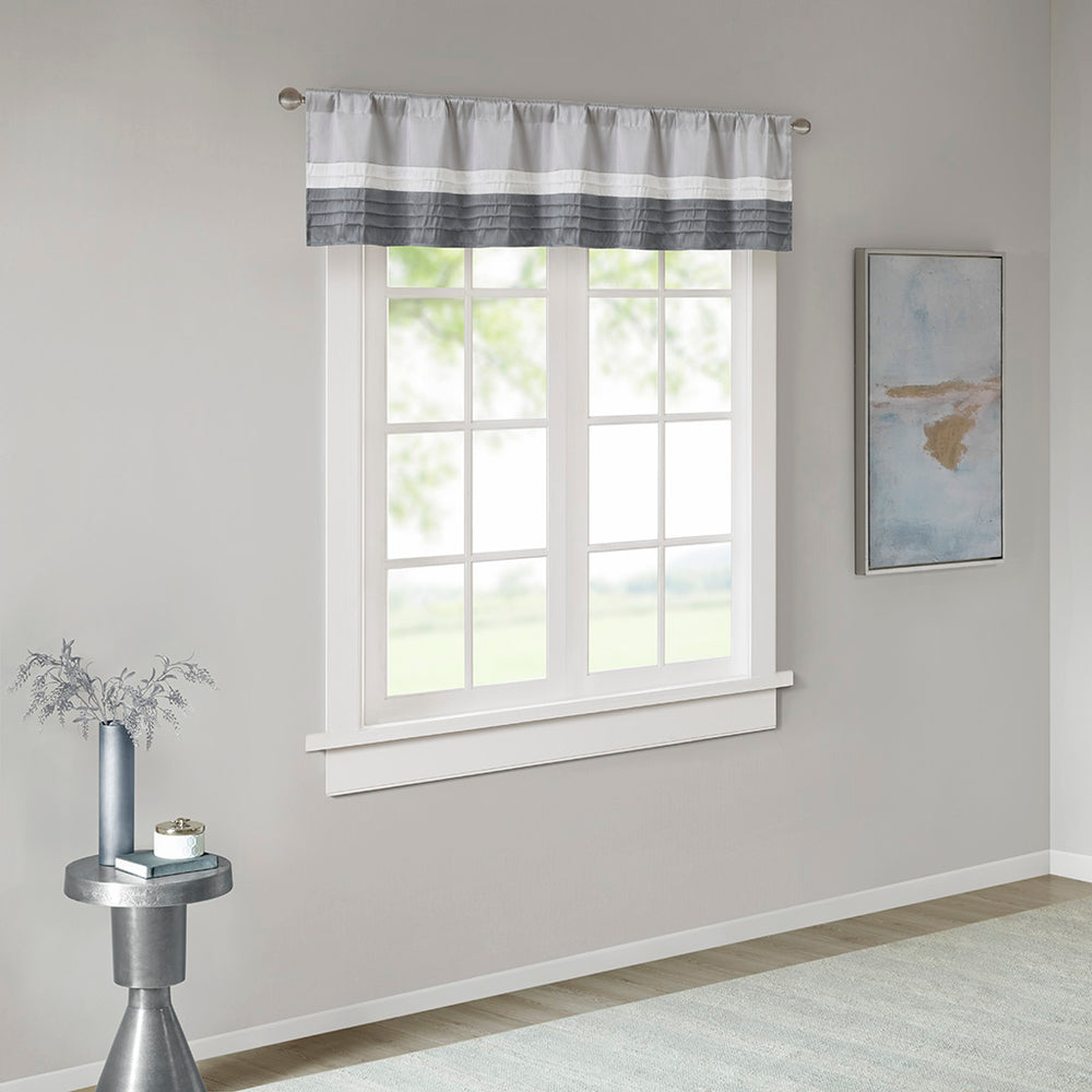 JLA Home Madison Park - Polyoni Pintuck Valance with Lined Color‑Block Stripes for Soft Light Diffusion and Tailored Texture Grey MP41-4377