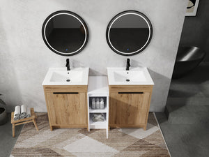 English Elm 60 Inch Freestanding Bathroom Vanity With Ceramic Sink, Soft-Close Doors & Ample Storage Solutions W999S00321