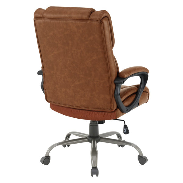 OSP Home Furnishings Execuative High Back Faux Leather Office Chair with Lumbar Support and Pneumatic Lift Mid-Back Saddle FL14571-U41