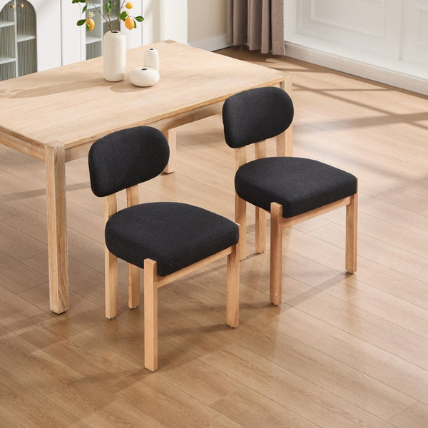 English Elm Wooden Wingback Dining Chairs Chenille Upholstered Set for Farmhouse Kitchen Black W3244P457877