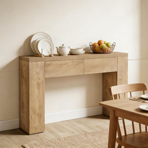 English Elm Practical Geometric Console Table with Matte Black Wood Grain Finish for Entryway or Sofa T3971P454316