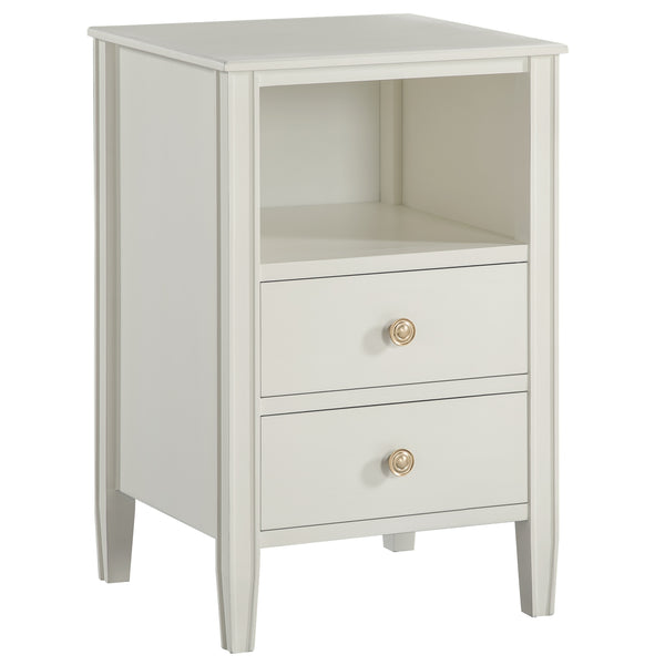 English Elm Winston 2-Drawer Storage Nightstand with Brushed Gold Knobs, Open Shelf, Fluted Legs, No Assembly Antique White B050P376955