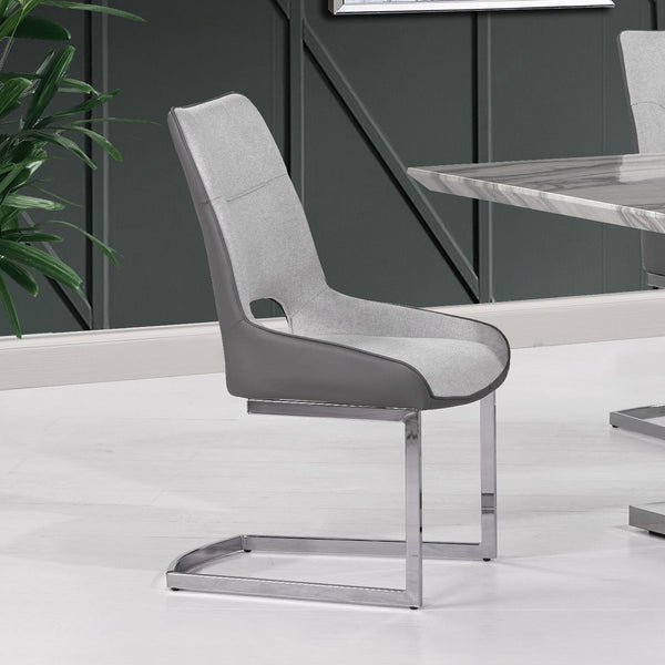 English Elm SALLY Grey Dining Chair Kit of 2 — Padded Faux Leather Seats, Chrome C-Base, Floor Stoppers, Modern Elegance B201P290551